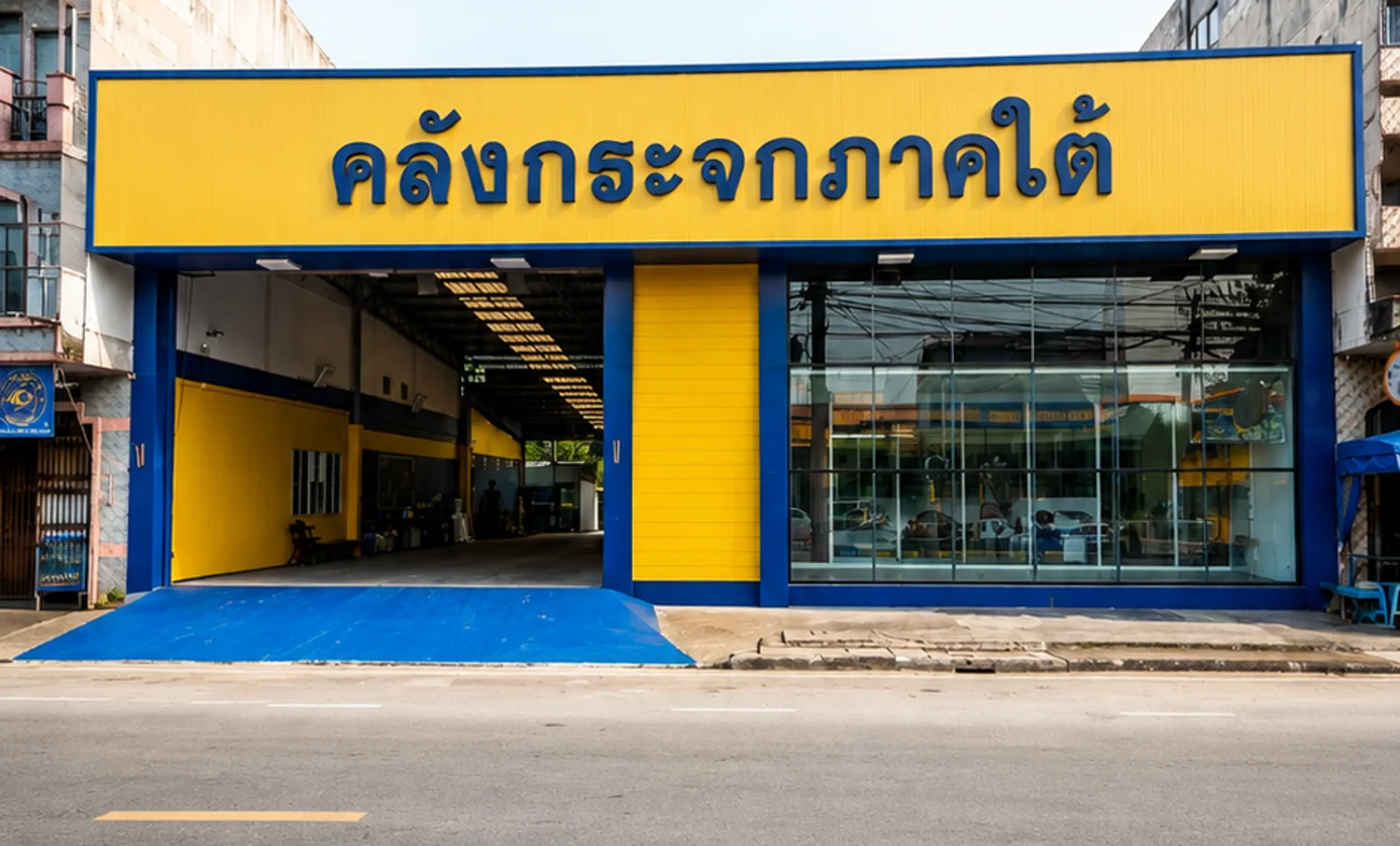 หน้าร้านคลังกระจกภาคใต้ ถนนพลพิชัย หาดใหญ่